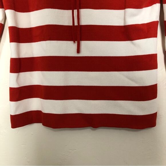 Kenar Red and White Striped Square Neck 3/4 Sleeve Corset Tie Knot Sweater Top - Picture 6 of 7